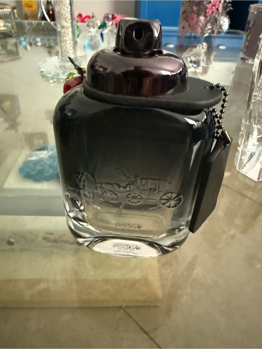 Coach Smoky Black Decorative Glass Bottle with Leather Tag